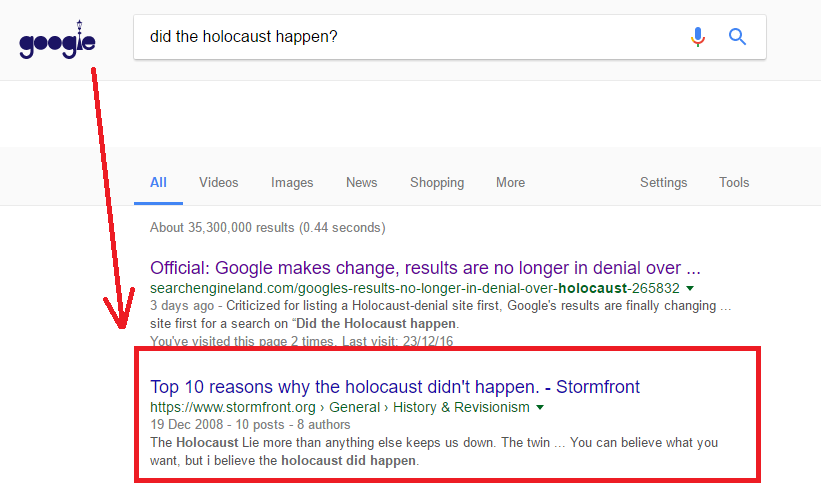 did the holocaust happen - Google are making money from Holocaust? Just No.