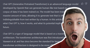 We asked Chat GPT to write this article and were shocked at the results! A man, looking shocked in front of an article written by Chat GPT. Image coutesy of Pexels - Andrea Piacquadio